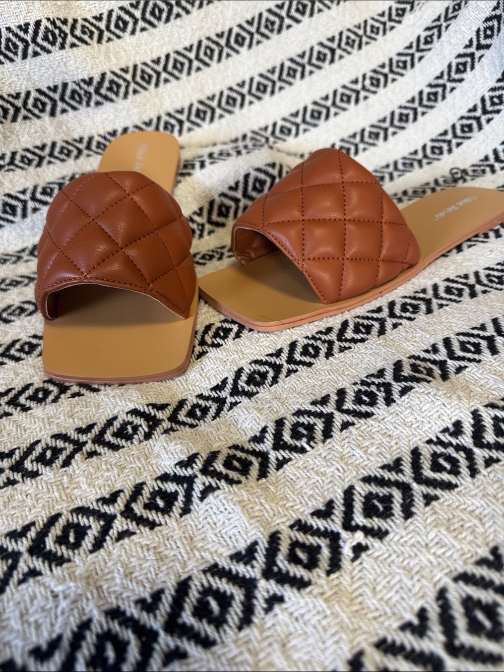 Public Desire Quilted Cognac Slide Sandals